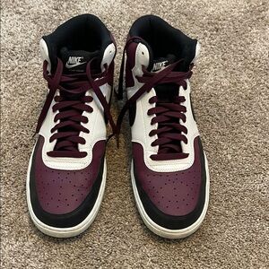 Nike Men's Maroon and White High-Top Sneakers